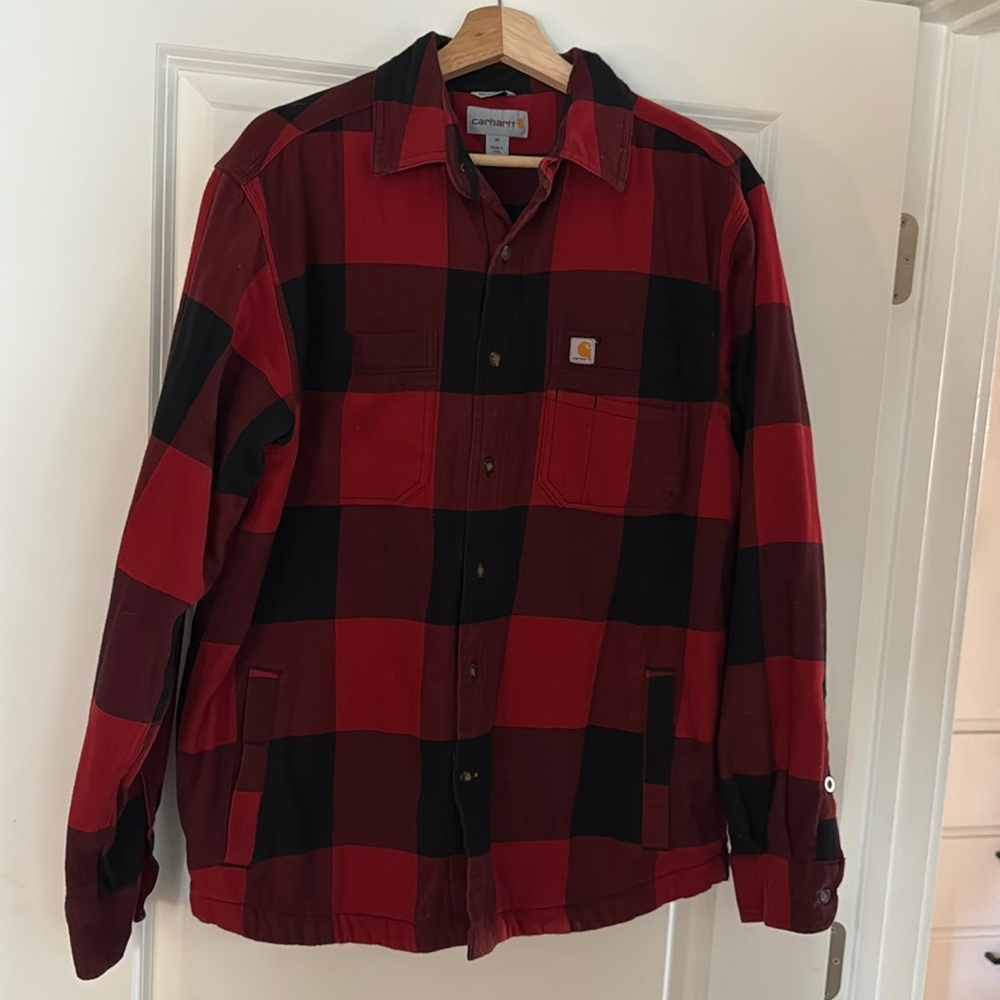 Carhartt Red and Black checkered Relaxed Fit Fleece lined jacket